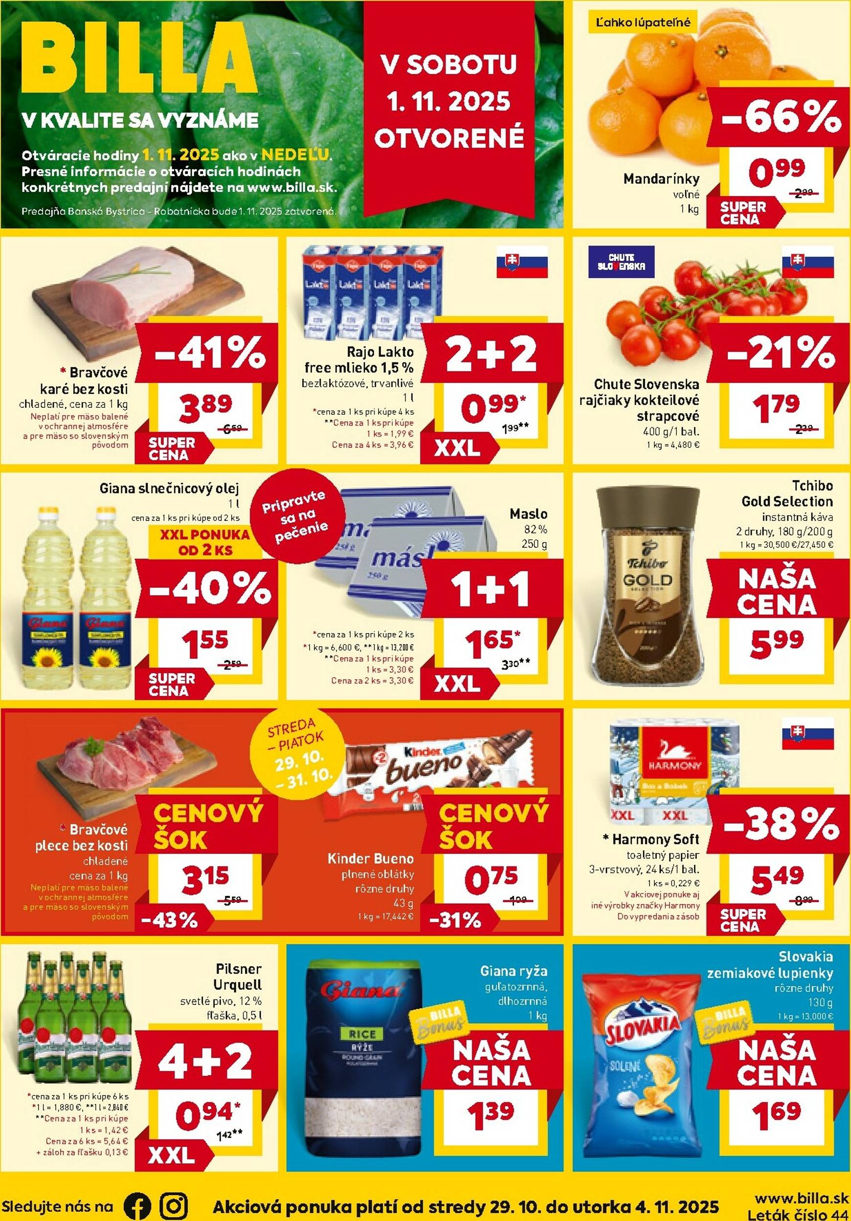 Page 1 of Aktuálny billa leták platný od stredy 29.10 do 04.11